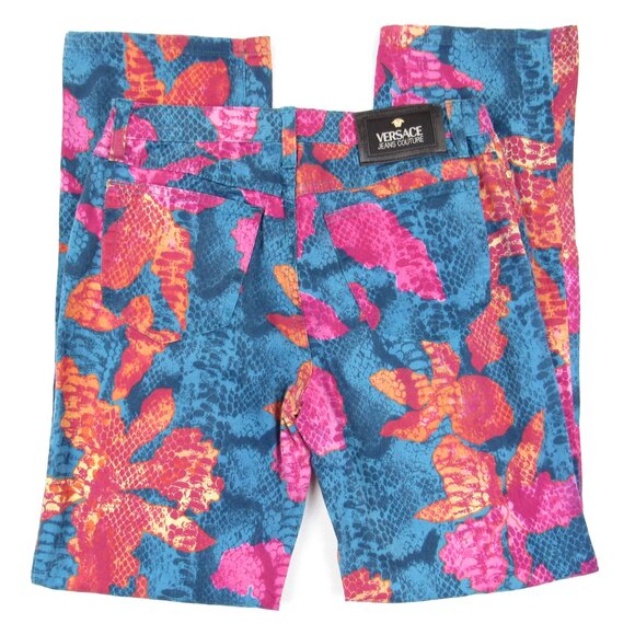 Versace Vintage Couture Women's Size 32 Floral Snake Skin Print Pants - Picture 2 of 13